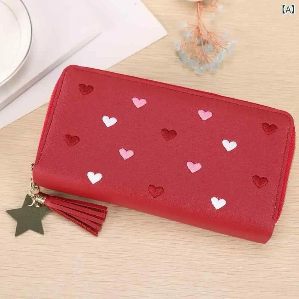⚠️Clearance Red Heart Pattern Wristlet Wallet & Gold Star Pendant - Picture 4 of 7
